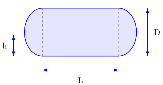 Partially Filled Horizontal Tank Volume with Hemispherical Heads